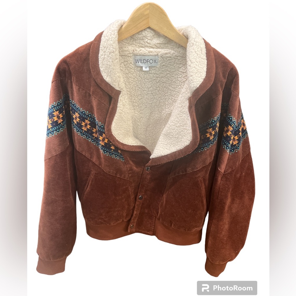 WILDFOX Montan spen Corduroy Jacket Aztec print w/ vegan fleece lining - worn 1x
